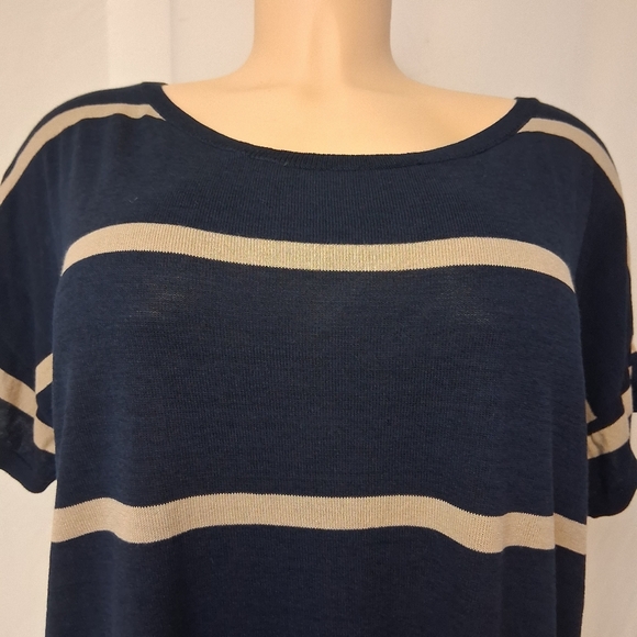 Talbots Navy Blue and Beige Striped Short Sleeve Top Wimen Size XL - Picture 9 of 16